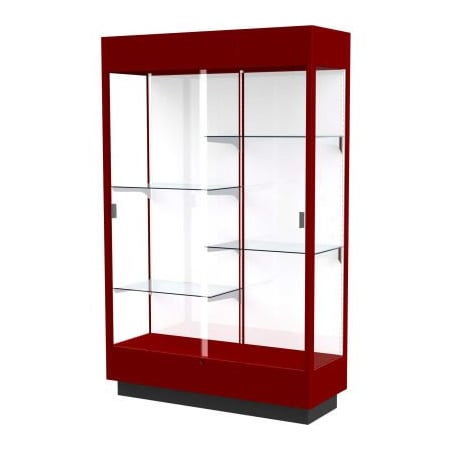 Waddell Display Case Of Ghent Heritage Lighted Floor Display Case 48"W x 70"H x 18"D Hardwood Cordovan Finish White Back 893M-WB-C